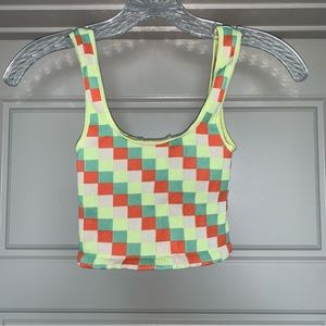Free People Movement Checkered Happiness Runs Square Neck Crop Tank
